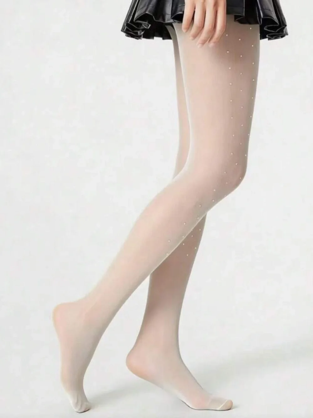 Sheer Rhinestone Pearl-Studded Milky White Tights